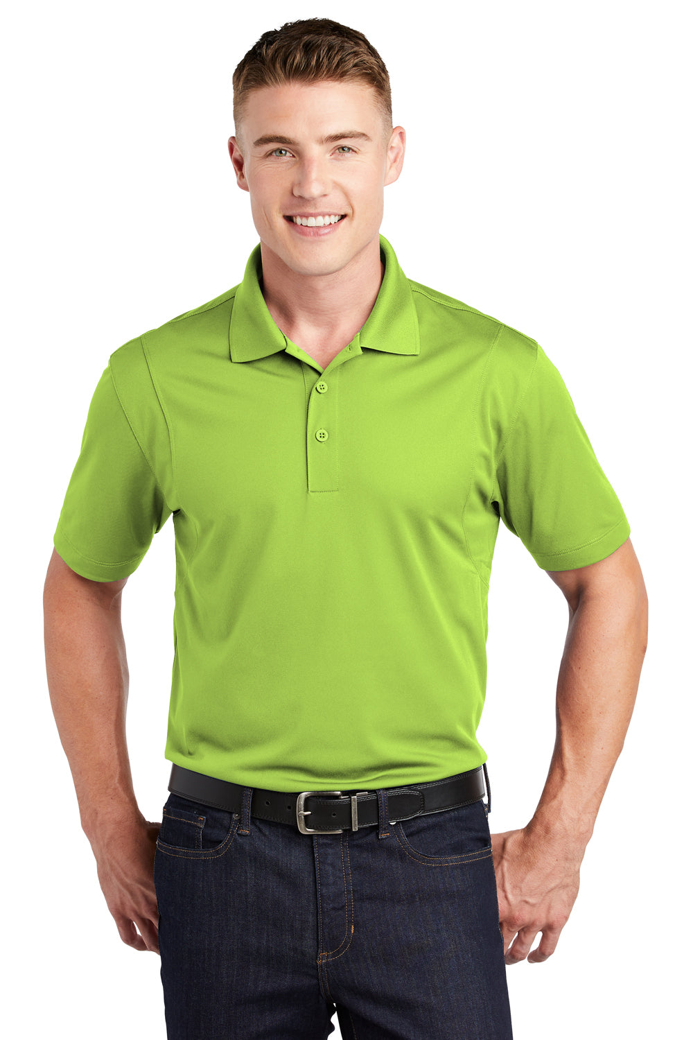 Sport-Tek ST650/TST650 Mens Sport-Wick Moisture Wicking Short Sleeve Polo Shirt Lime Shock Green Model Front