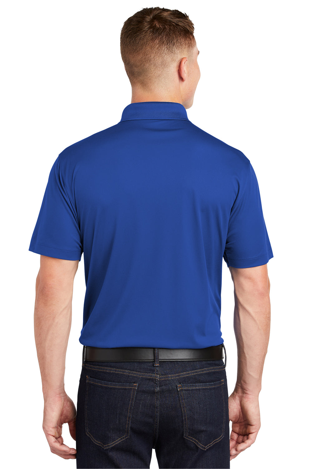 Sport-Tek ST650/TST650 Mens Sport-Wick Moisture Wicking Short Sleeve Polo Shirt True Royal Blue Model Back