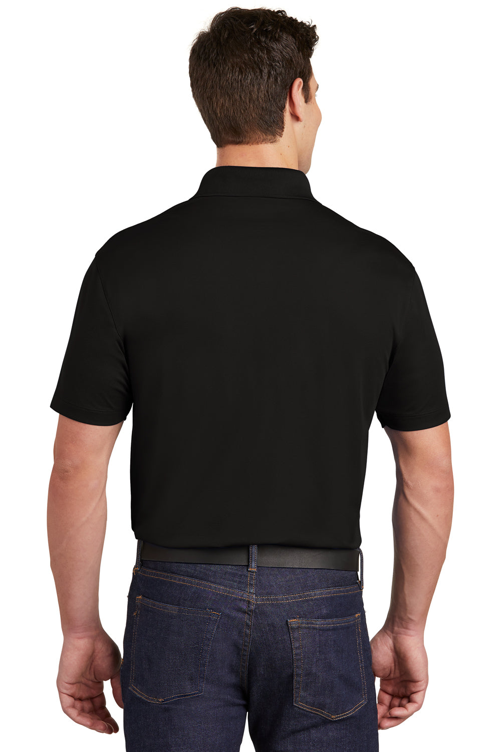 Sport-Tek ST651 Mens Sport-Wick Moisture Wicking Short Sleeve Polo Shirt w/ Pocket Black Model Back