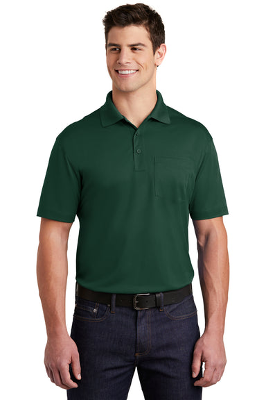 Sport-Tek ST651 Mens Sport-Wick Moisture Wicking Short Sleeve Polo Shirt w/ Pocket Forest Green Model Front