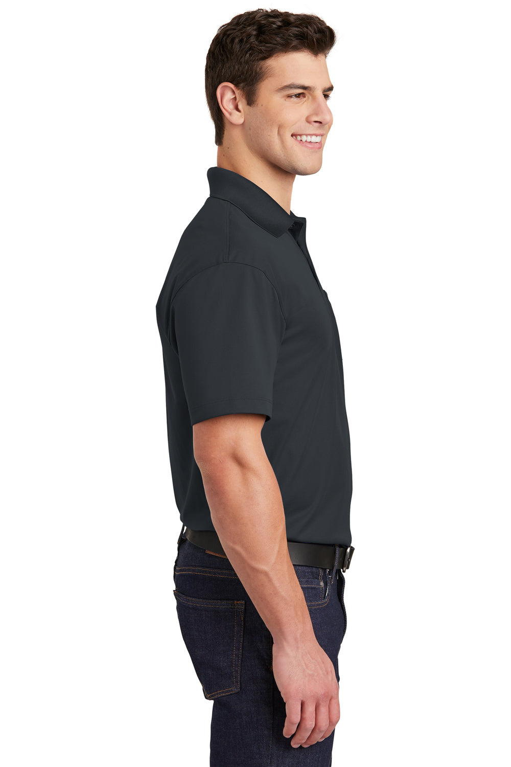 Sport-Tek ST651 Mens Sport-Wick Moisture Wicking Short Sleeve Polo Shirt w/ Pocket Iron Grey Model Side