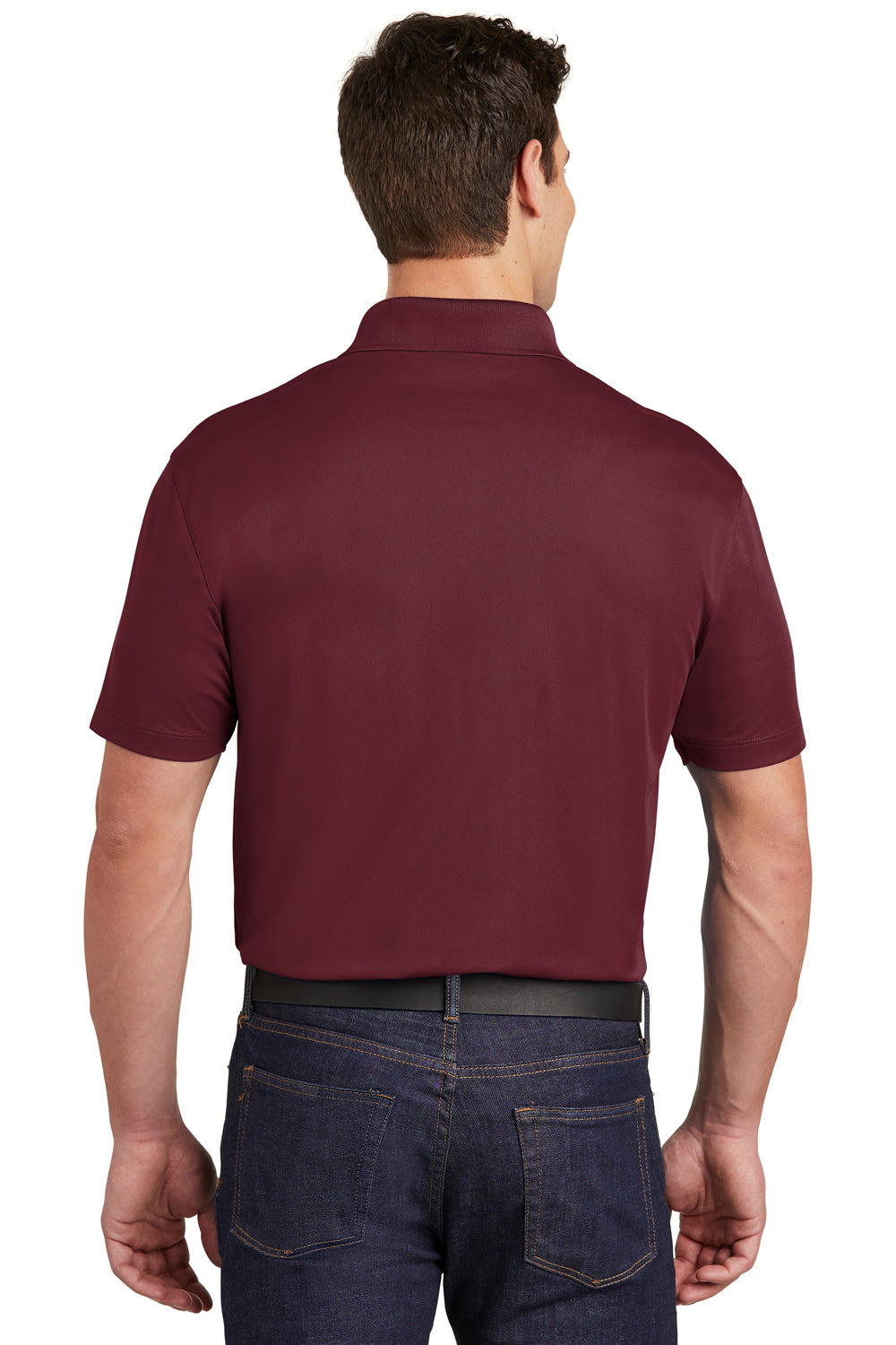 Sport-Tek ST651 Mens Sport-Wick Moisture Wicking Short Sleeve Polo Shirt w/ Pocket Maroon Model Back