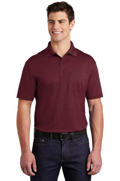 Sport-Tek ST651 Mens Sport-Wick Moisture Wicking Short Sleeve Polo Shirt w/ Pocket Maroon Model Front