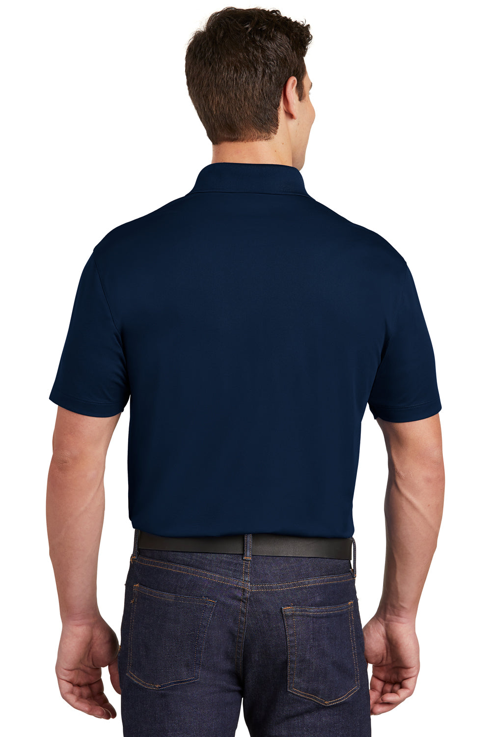 Sport-Tek ST651 Mens Sport-Wick Moisture Wicking Short Sleeve Polo Shirt w/ Pocket True Navy Blue Model Back