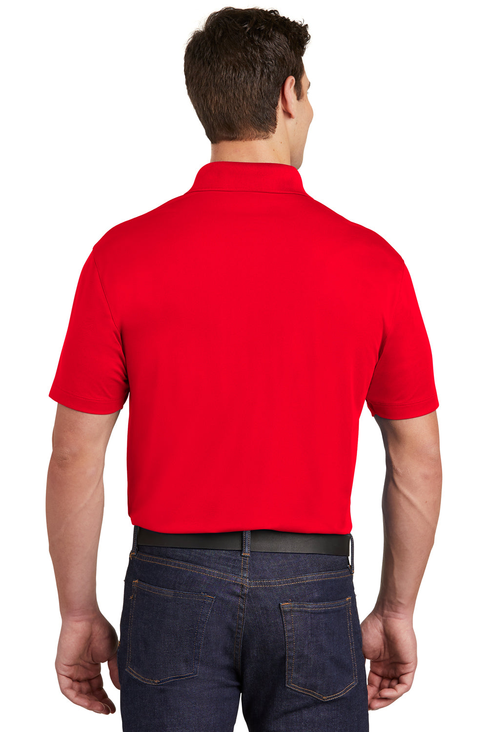 Sport-Tek ST651 Mens Sport-Wick Moisture Wicking Short Sleeve Polo Shirt w/ Pocket True Red Model Back