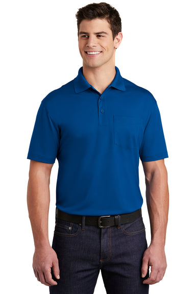 Sport-Tek ST651 Mens Sport-Wick Moisture Wicking Short Sleeve Polo Shirt w/ Pocket True Royal Blue Model Front