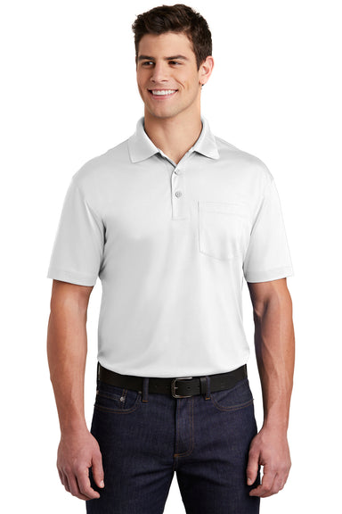 Sport-Tek ST651 Mens Sport-Wick Moisture Wicking Short Sleeve Polo Shirt w/ Pocket White Model Front