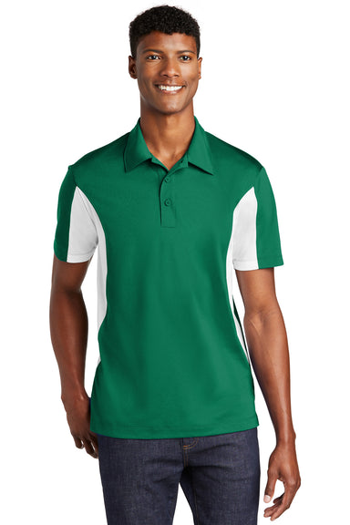 Sport-Tek ST655/TST655 Mens Sport-Wick Moisture Wicking Short Sleeve Polo Shirt Kelly Green/White Model Front