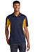 Sport-Tek ST655/TST655 Mens Sport-Wick Moisture Wicking Short Sleeve Polo Shirt True Navy Blue/Gold Model Front