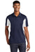 Sport-Tek ST655/TST655 Mens Sport-Wick Moisture Wicking Short Sleeve Polo Shirt True Navy Blue/White Model Front