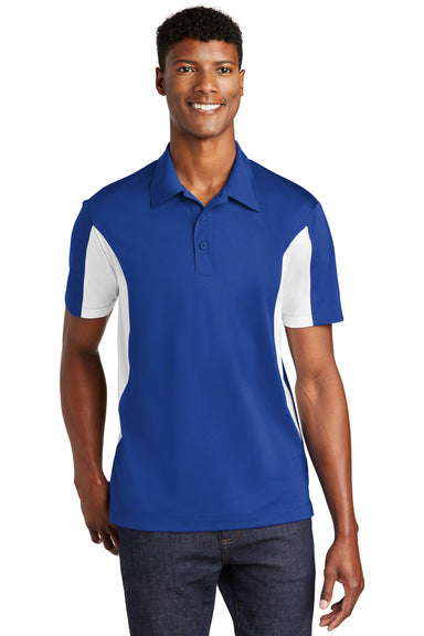 Sport-Tek ST655/TST655 Mens Sport-Wick Moisture Wicking Short Sleeve Polo Shirt True Royal Blue/White Model Front