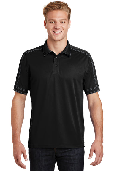 Sport-Tek ST659 Mens Sport-Wick Moisture Wicking Short Sleeve Polo Shirt Black Model Front