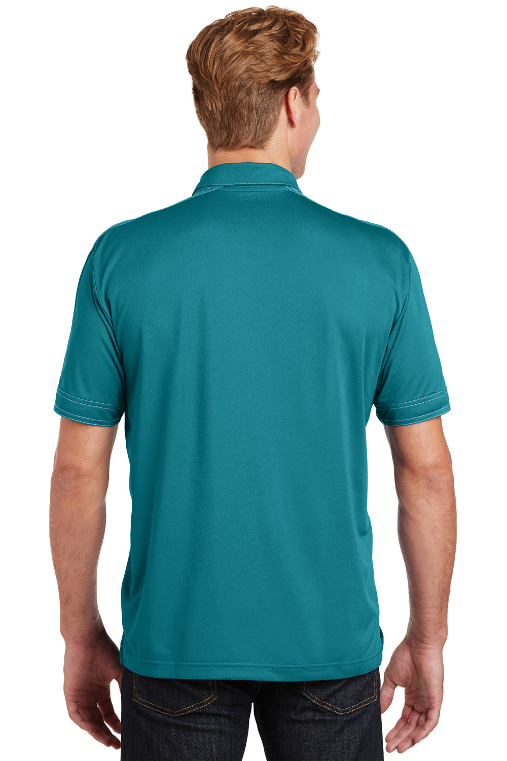 Sport-Tek ST659 Mens Sport-Wick Moisture Wicking Short Sleeve Polo Shirt Tropic Blue Model Back