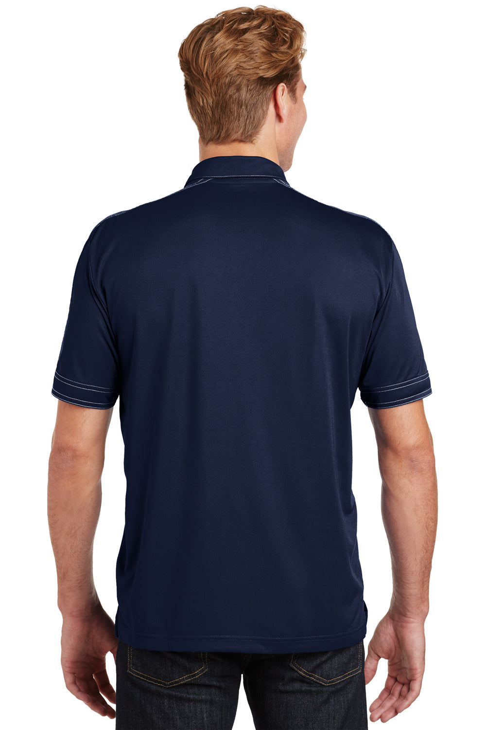 Sport-Tek ST659 Mens Sport-Wick Moisture Wicking Short Sleeve Polo Shirt True Navy Blue Model Back