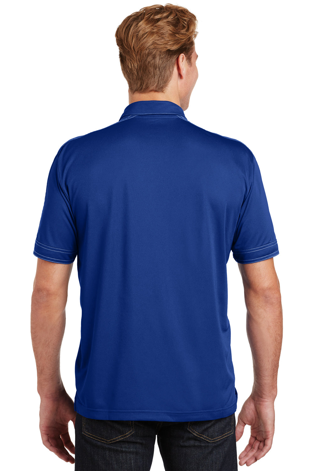 Sport-Tek ST659 Mens Sport-Wick Moisture Wicking Short Sleeve Polo Shirt True Royal Blue Model Back