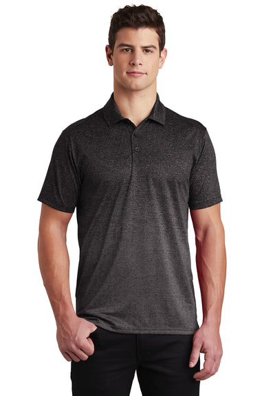 Sport-Tek ST671 Mens Ombre Heather Moisture Wicking Short Sleeve Polo Shirt Iron Grey/Black Model Front