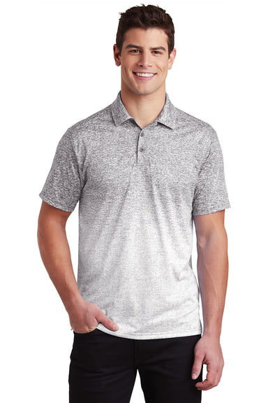 Sport-Tek ST671 Mens Ombre Heather Moisture Wicking Short Sleeve Polo Shirt White/Graphite Grey Model Front