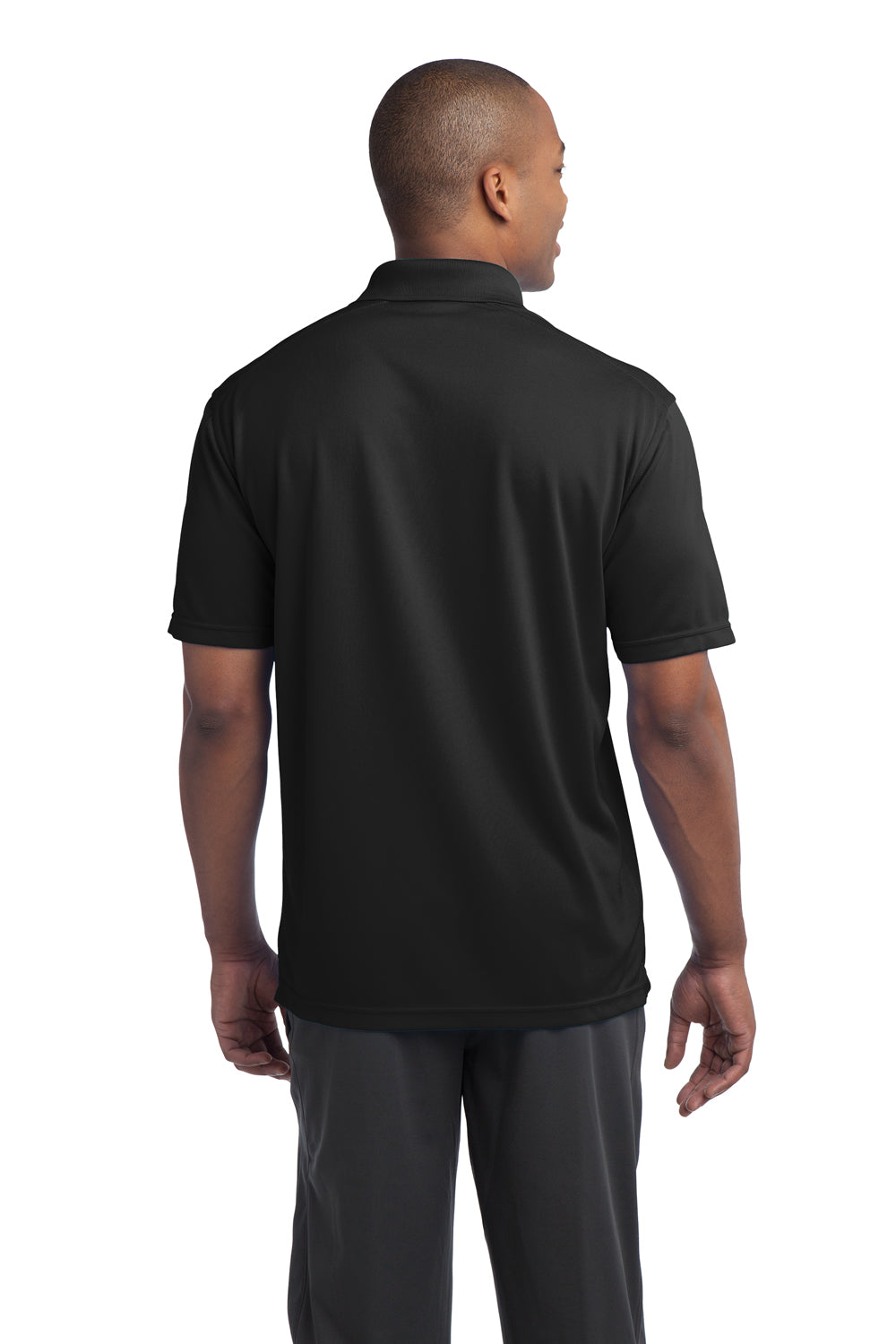 Sport-Tek ST680 Mens Micro-Mesh Moisture Wicking Short Sleeve Polo Shirt Black Model Back