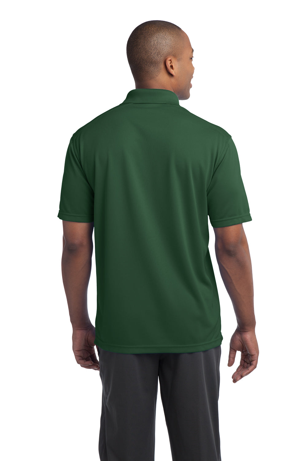 Sport-Tek ST680 Mens Micro-Mesh Moisture Wicking Short Sleeve Polo Shirt Forest Green Model Back