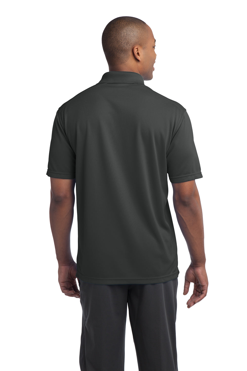 Sport-Tek ST680 Mens Micro-Mesh Moisture Wicking Short Sleeve Polo Shirt Iron Grey Model Back