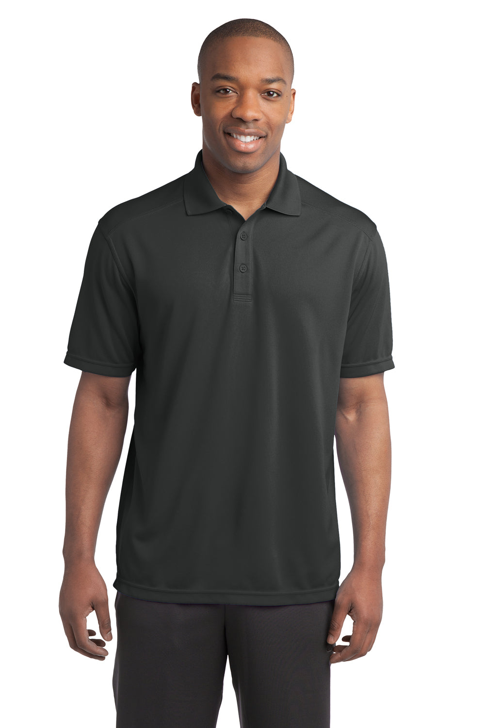 Sport-Tek ST680 Mens Micro-Mesh Moisture Wicking Short Sleeve Polo Shirt Iron Grey Model Front