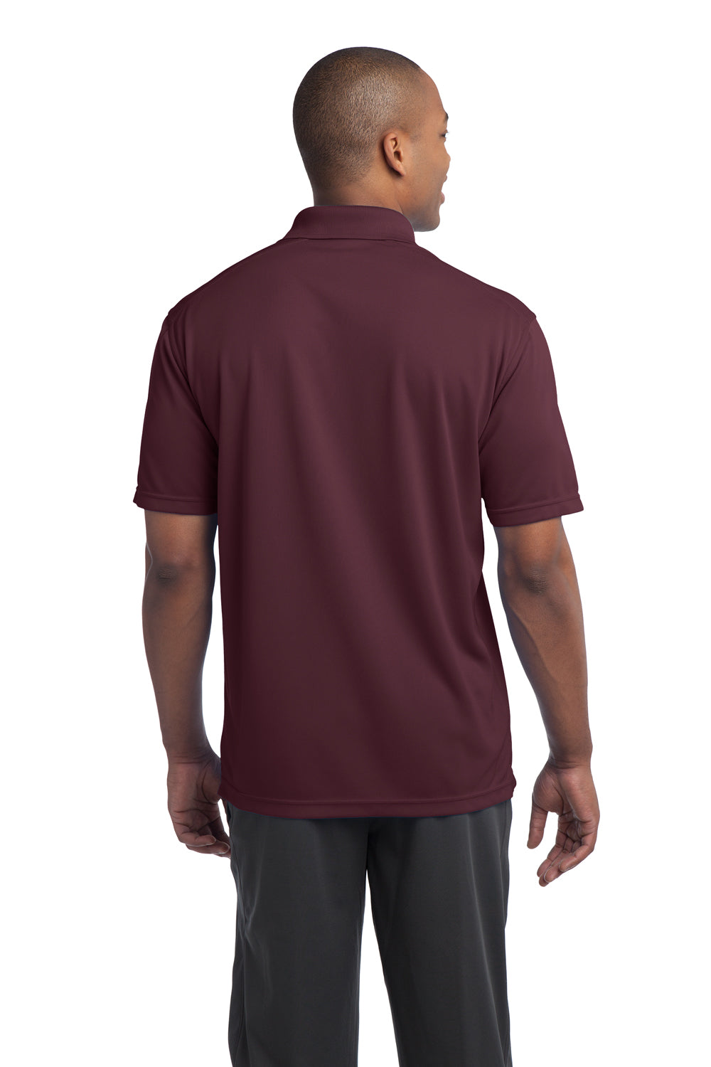 Sport-Tek ST680 Mens Micro-Mesh Moisture Wicking Short Sleeve Polo Shirt Maroon Model Back