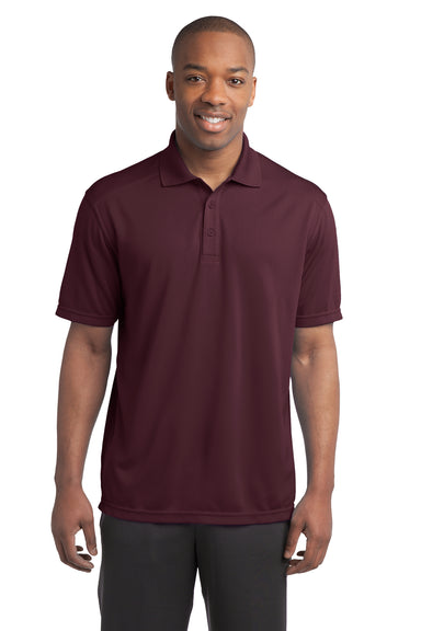 Sport-Tek ST680 Mens Micro-Mesh Moisture Wicking Short Sleeve Polo Shirt Maroon Model Front