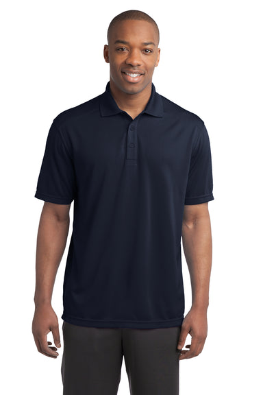 Sport-Tek ST680 Mens Micro-Mesh Moisture Wicking Short Sleeve Polo Shirt True Navy Blue Model Front