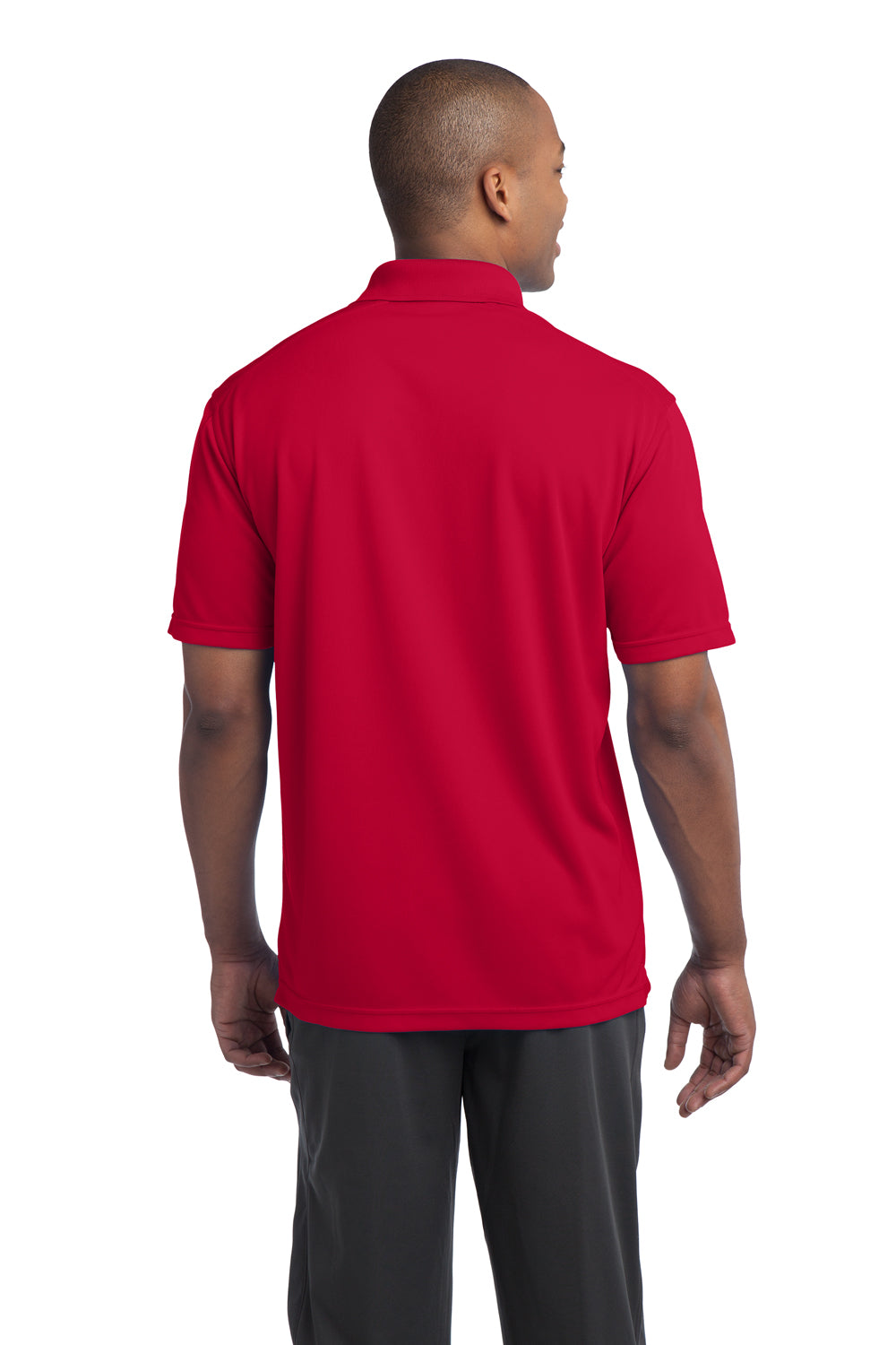 Sport-Tek ST680 Mens Micro-Mesh Moisture Wicking Short Sleeve Polo Shirt True Red Model Back