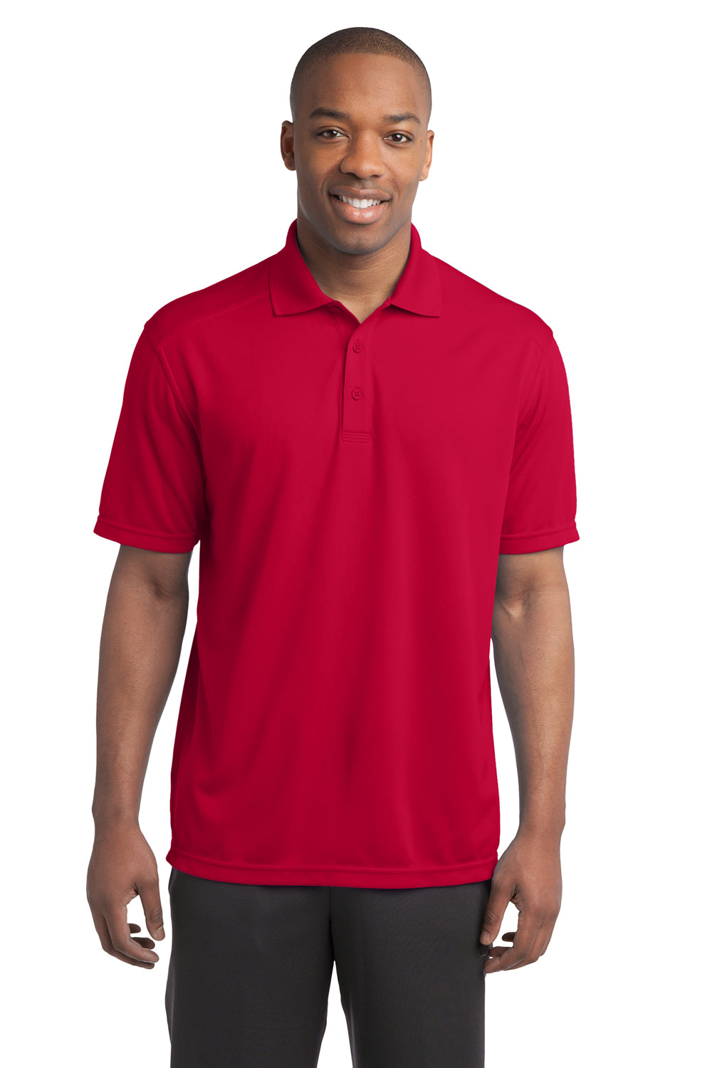 Sport-Tek ST680 Mens Micro-Mesh Moisture Wicking Short Sleeve Polo Shirt True Red Model Front