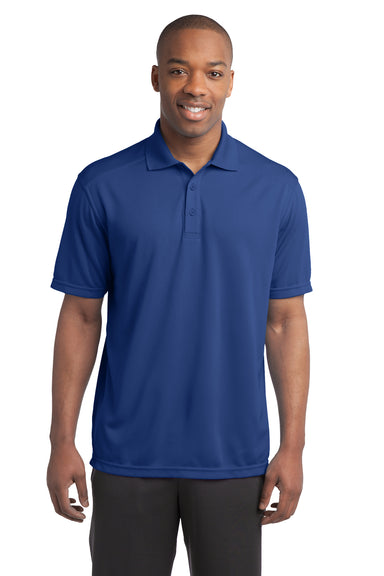 Sport-Tek ST680 Mens Micro-Mesh Moisture Wicking Short Sleeve Polo Shirt True Royal Blue Model Front