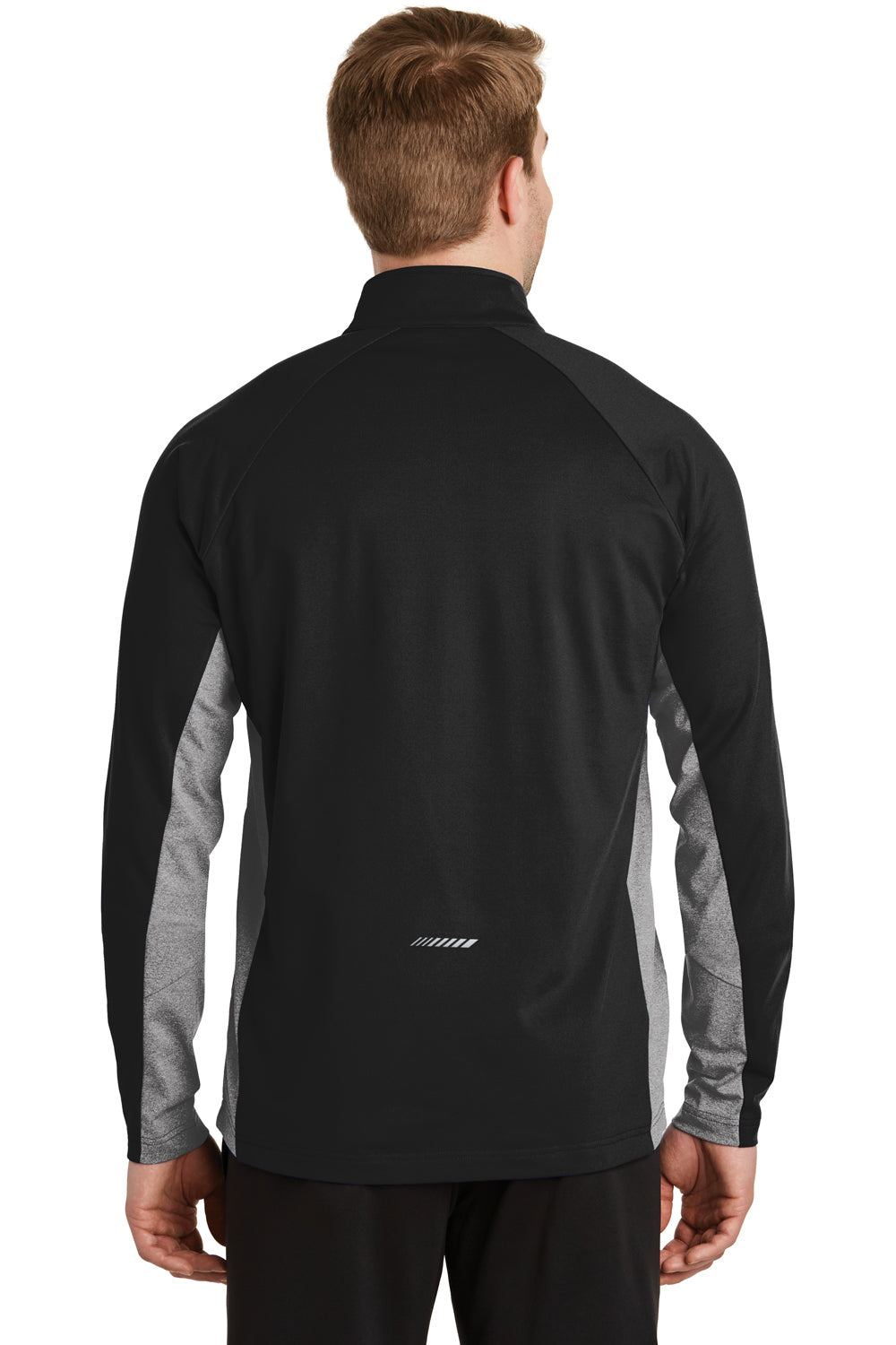 Sport-Tek ST854 Mens Sport-Wick Moisture Wicking 1/4 Zip Sweatshirt Black/Heather Charcoal Grey Model Back