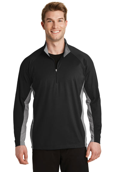 Sport-Tek ST854 Mens Sport-Wick Moisture Wicking 1/4 Zip Sweatshirt Black/Heather Charcoal Grey Model Front