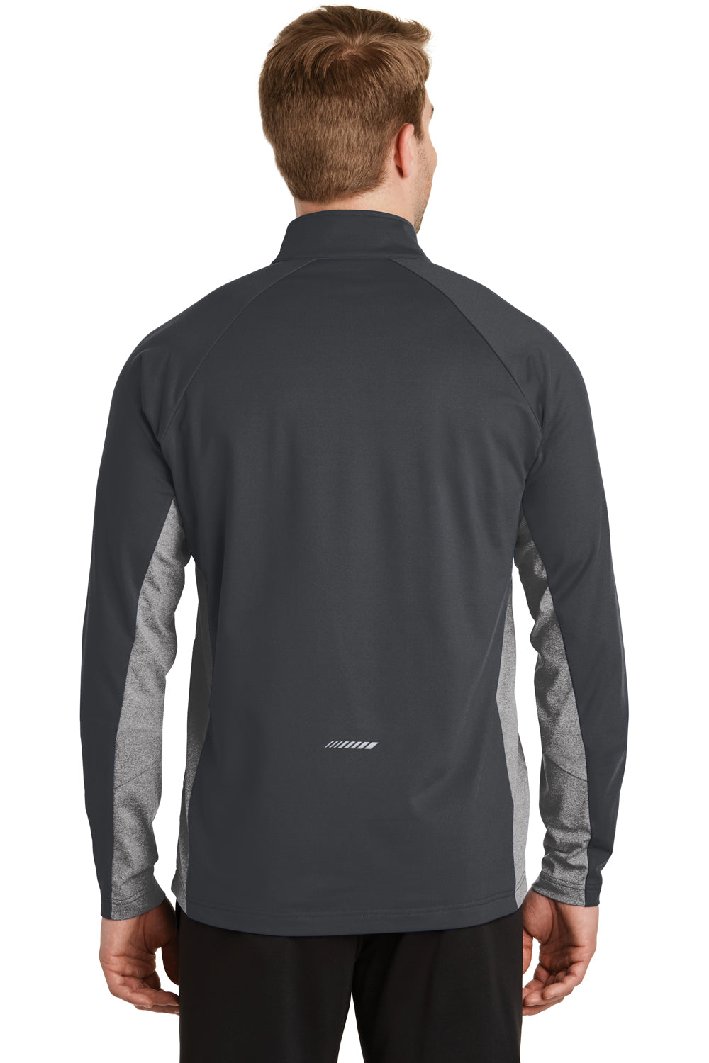 Sport-Tek ST854 Mens Sport-Wick Moisture Wicking 1/4 Zip Sweatshirt Charcoal Grey/Heather Charcoal Grey Model Back