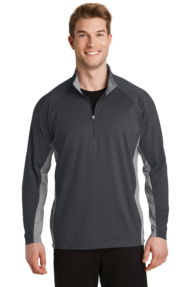 Sport-Tek ST854 Mens Sport-Wick Moisture Wicking 1/4 Zip Sweatshirt Charcoal Grey/Heather Charcoal Grey Model Front