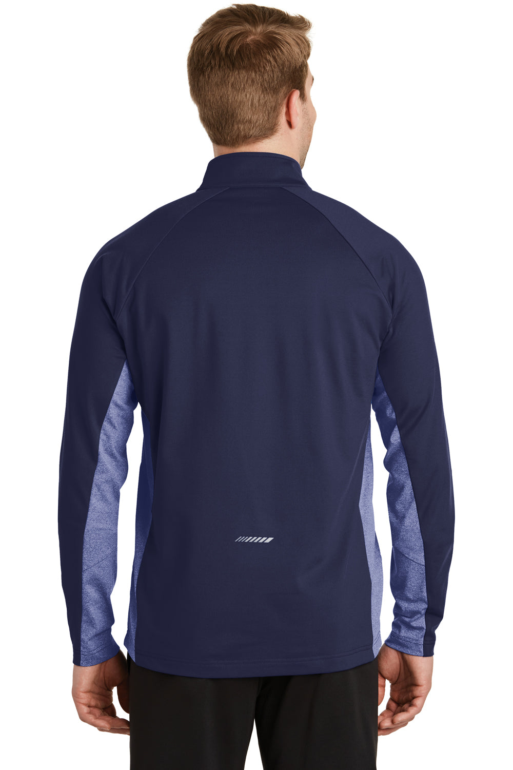 Sport-Tek ST854 Mens Sport-Wick Moisture Wicking 1/4 Zip Sweatshirt True Navy Blue/Heather True Navy Blue Model Back