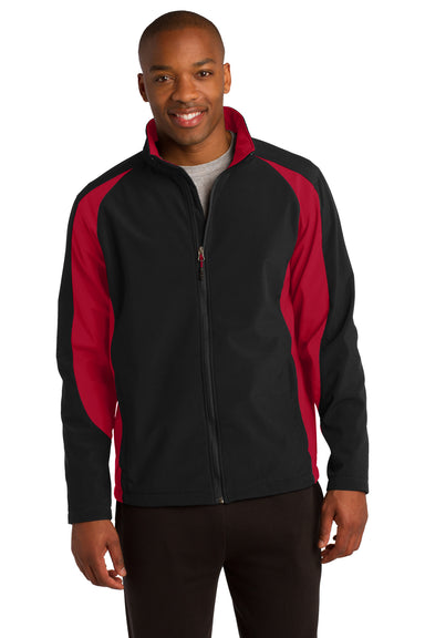 Sport-Tek ST970 Mens Water Resistant Full Zip Jacket Black/True Red Model Front