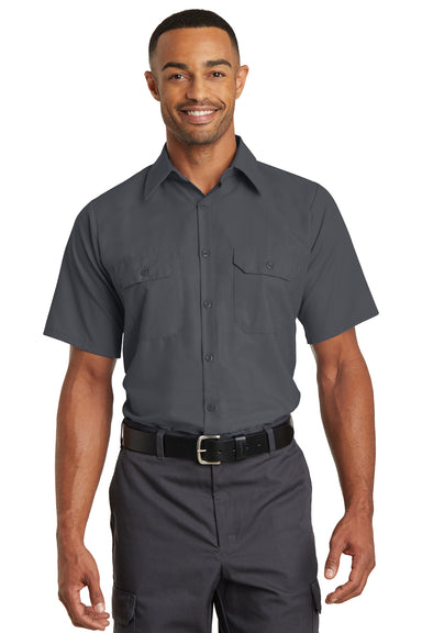 Red Kap SY60 Mens Moisture Wicking Short Sleeve Button Down Shirt w/ Double Pockets Charcoal Grey Model Front