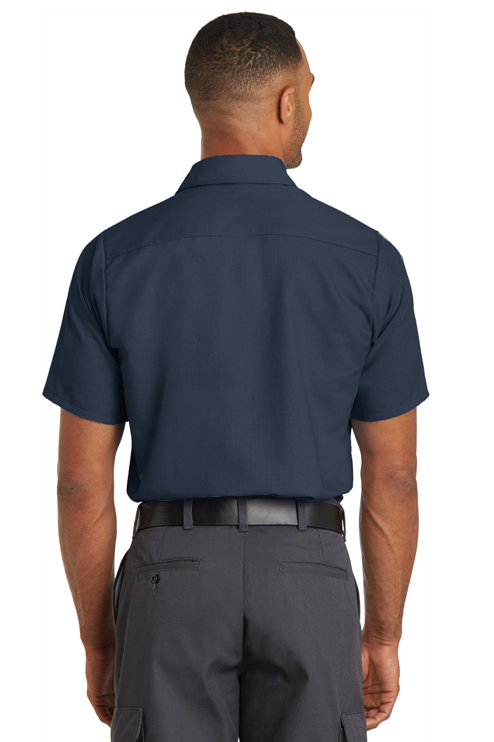 Red Kap SY60 Mens Moisture Wicking Short Sleeve Button Down Shirt w/ Double Pockets Navy Blue Model Back