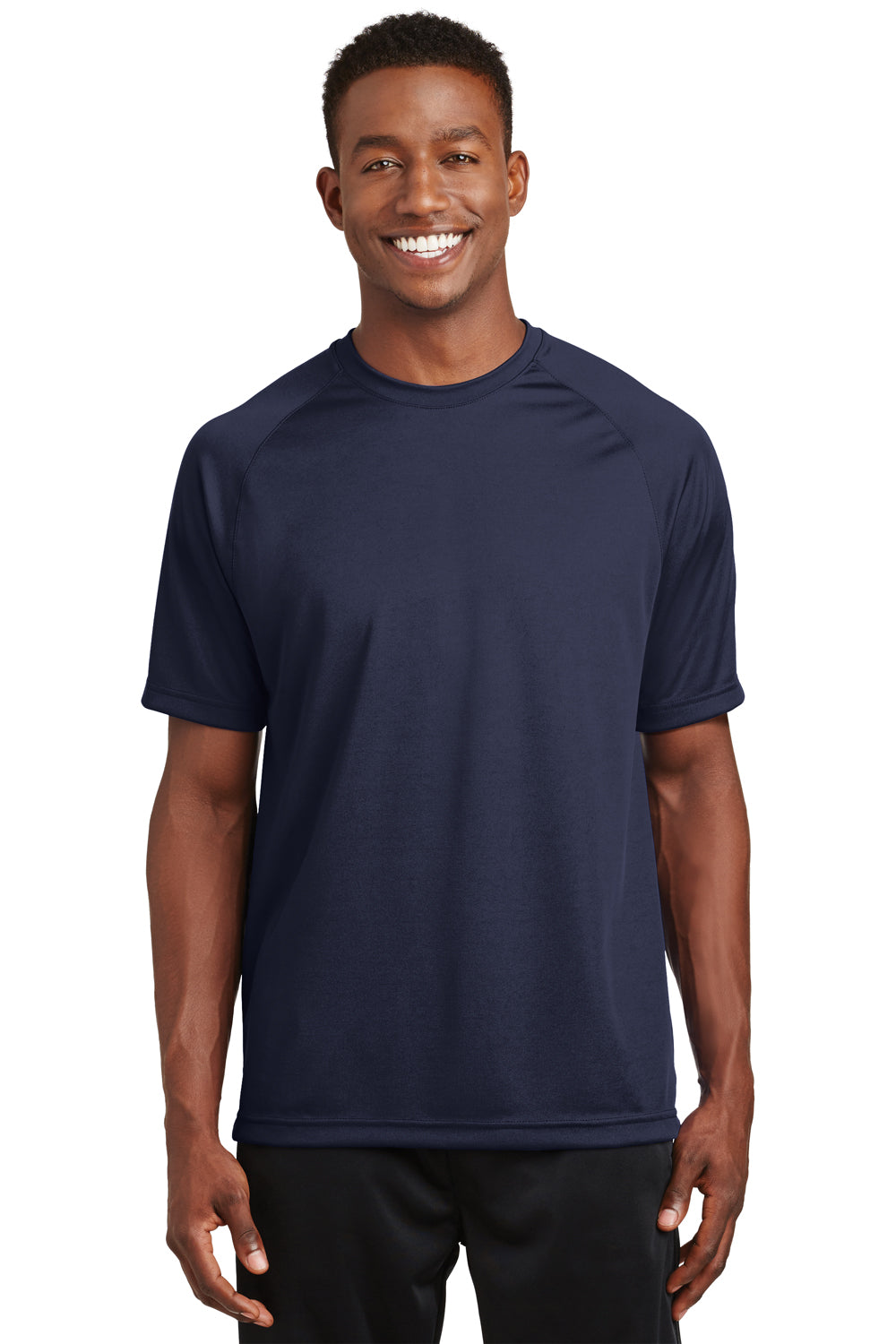 Sport-Tek T473 Mens Dry Zone Moisture Wicking Short Sleeve Crewneck T-Shirt True Navy Blue Model Front