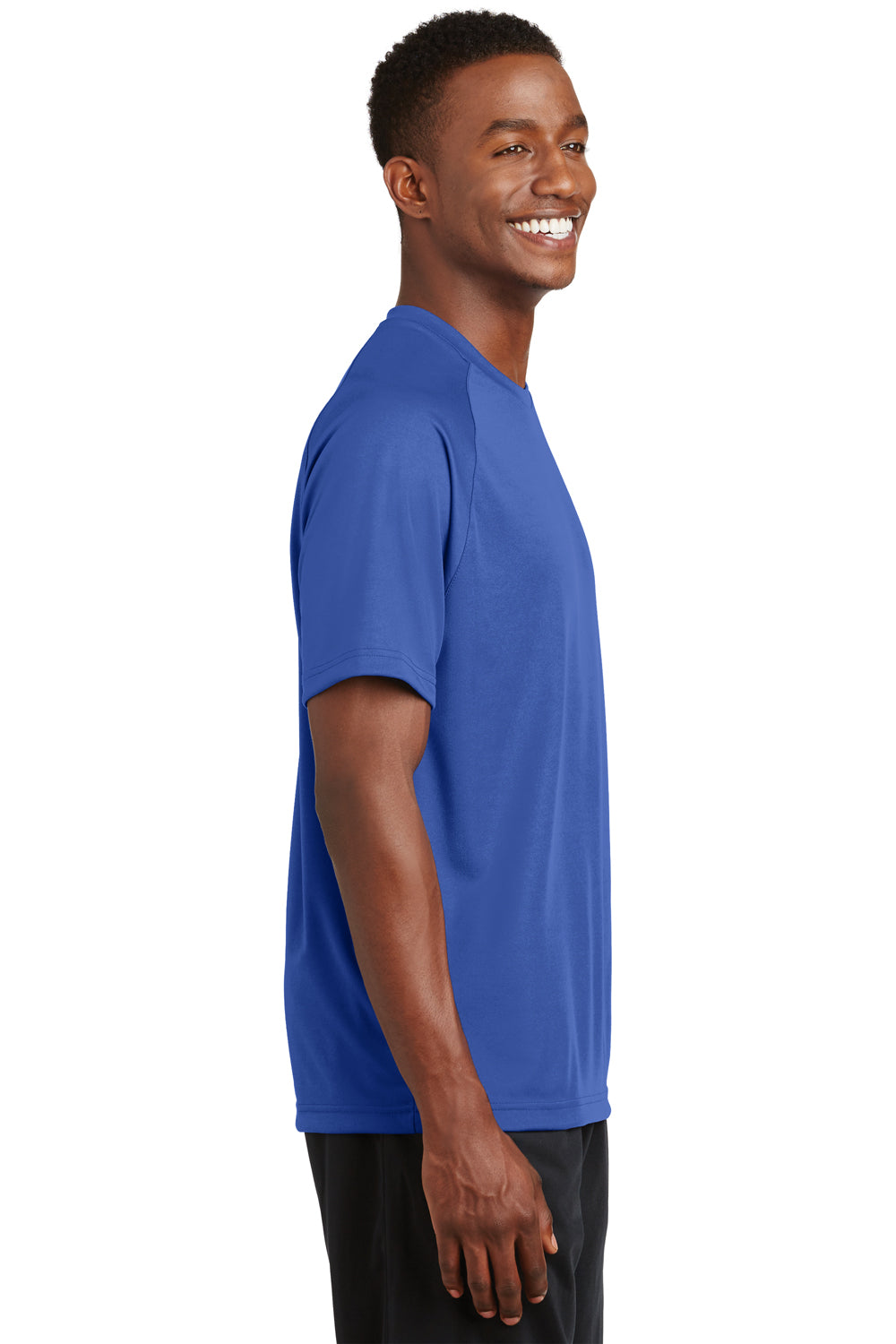 Sport-Tek T473 Mens Dry Zone Moisture Wicking Short Sleeve Crewneck T-Shirt True Royal Blue Model Side