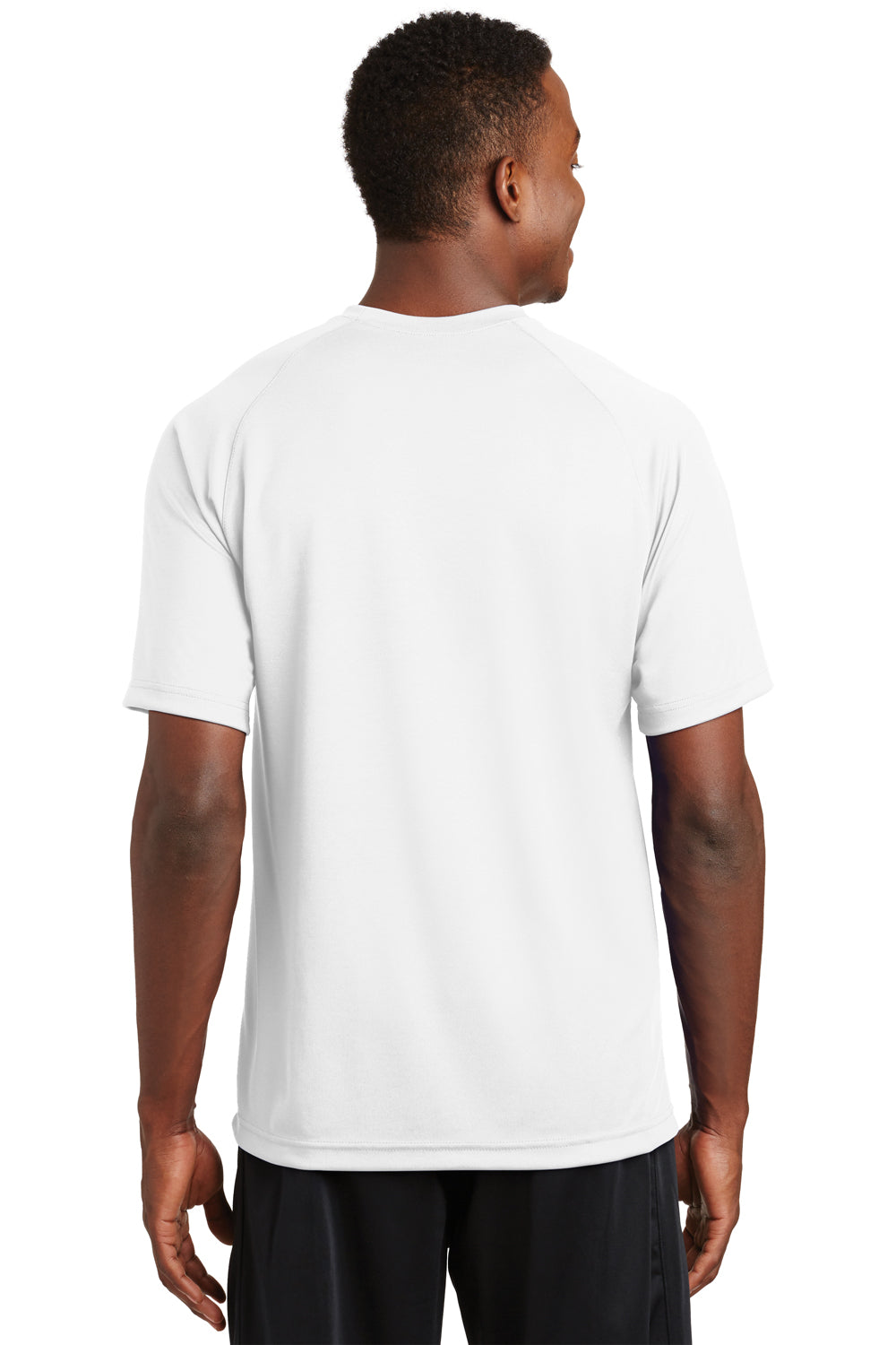 Sport-Tek T473 Mens Dry Zone Moisture Wicking Short Sleeve Crewneck T-Shirt White Model Back