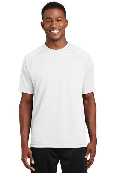 Sport-Tek T473 Mens Dry Zone Moisture Wicking Short Sleeve Crewneck T-Shirt White Model Front