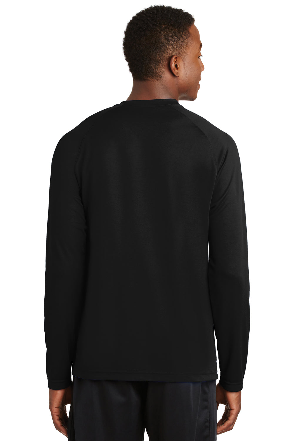 Sport-Tek T473LS Mens Dry Zone Moisture Wicking Long Sleeve Crewneck T-Shirt Black Model Back