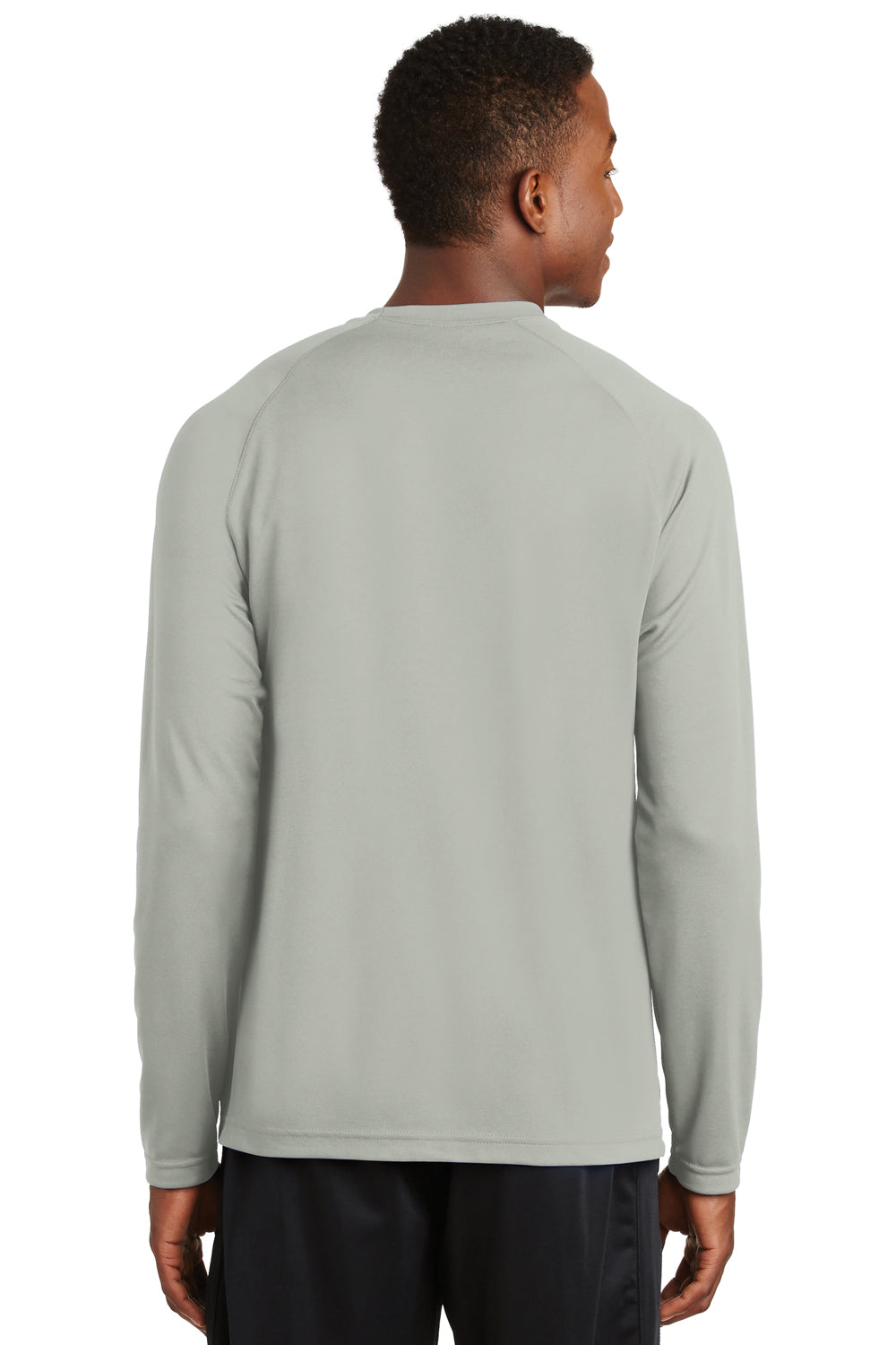 Sport-Tek T473LS Mens Dry Zone Moisture Wicking Long Sleeve Crewneck T-Shirt Silver Grey Model Back