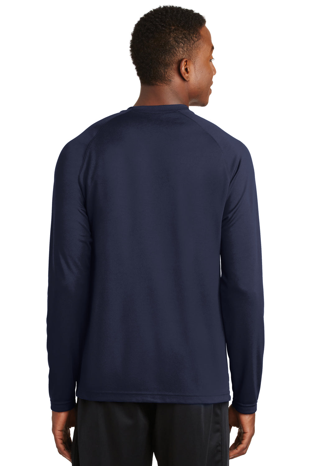 Sport-Tek T473LS Mens Dry Zone Moisture Wicking Long Sleeve Crewneck T-Shirt True Navy Blue Model Back