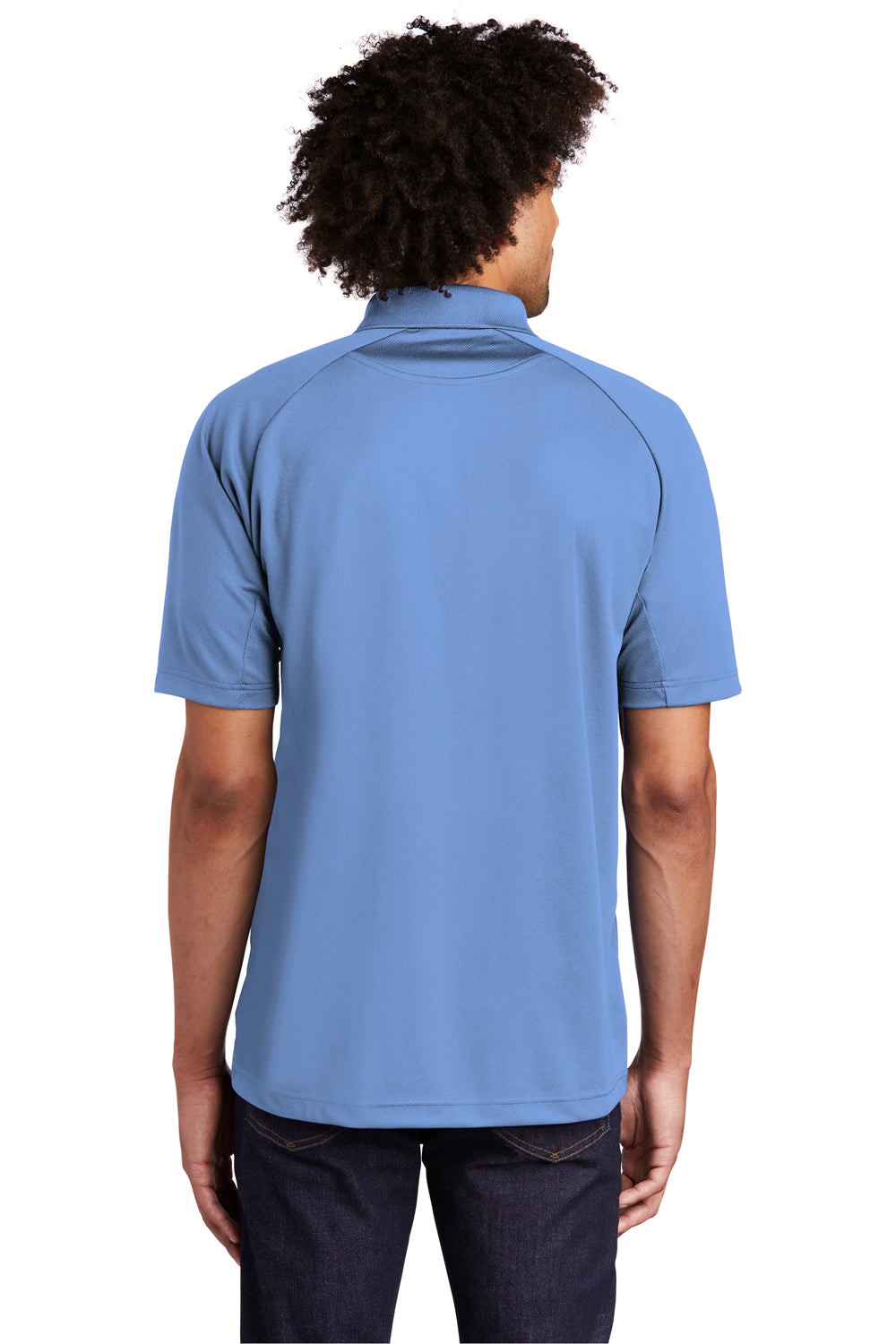 Sport-Tek T474 Mens Dri-Mesh Moisture Wicking Short Sleeve Polo Shirt Carolina Blue Model Back