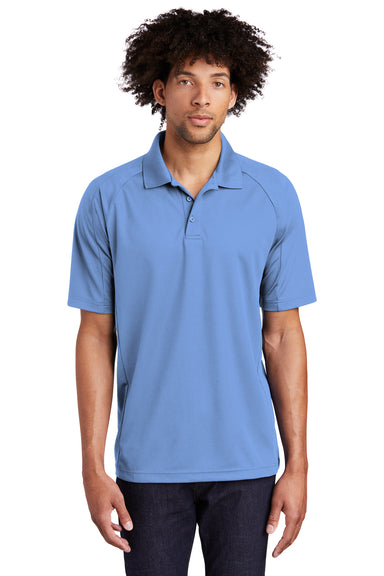 Sport-Tek T474 Mens Dri-Mesh Moisture Wicking Short Sleeve Polo Shirt Carolina Blue Model Front