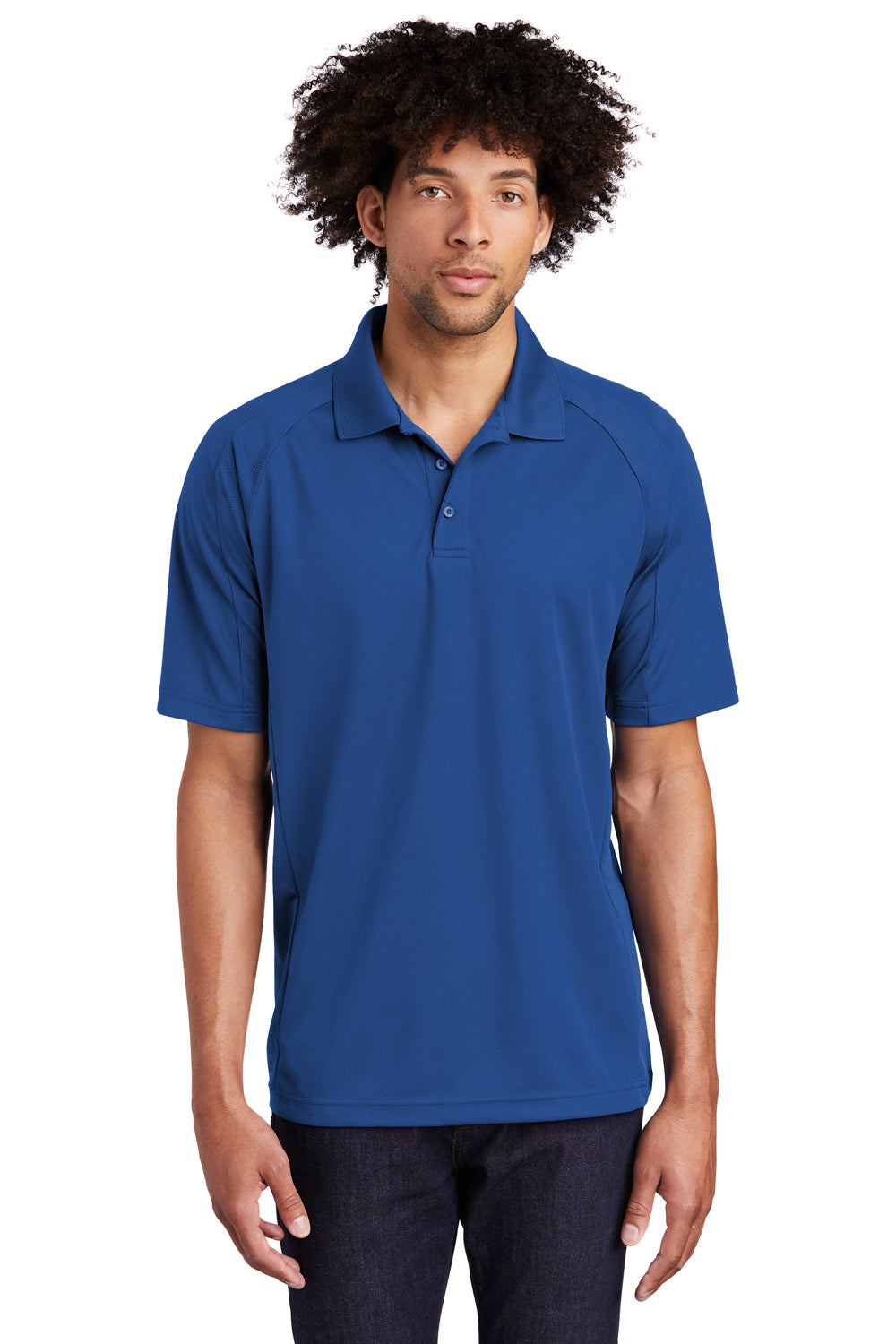 Sport-Tek T474 Mens Dri-Mesh Moisture Wicking Short Sleeve Polo Shirt Royal Blue Model Front