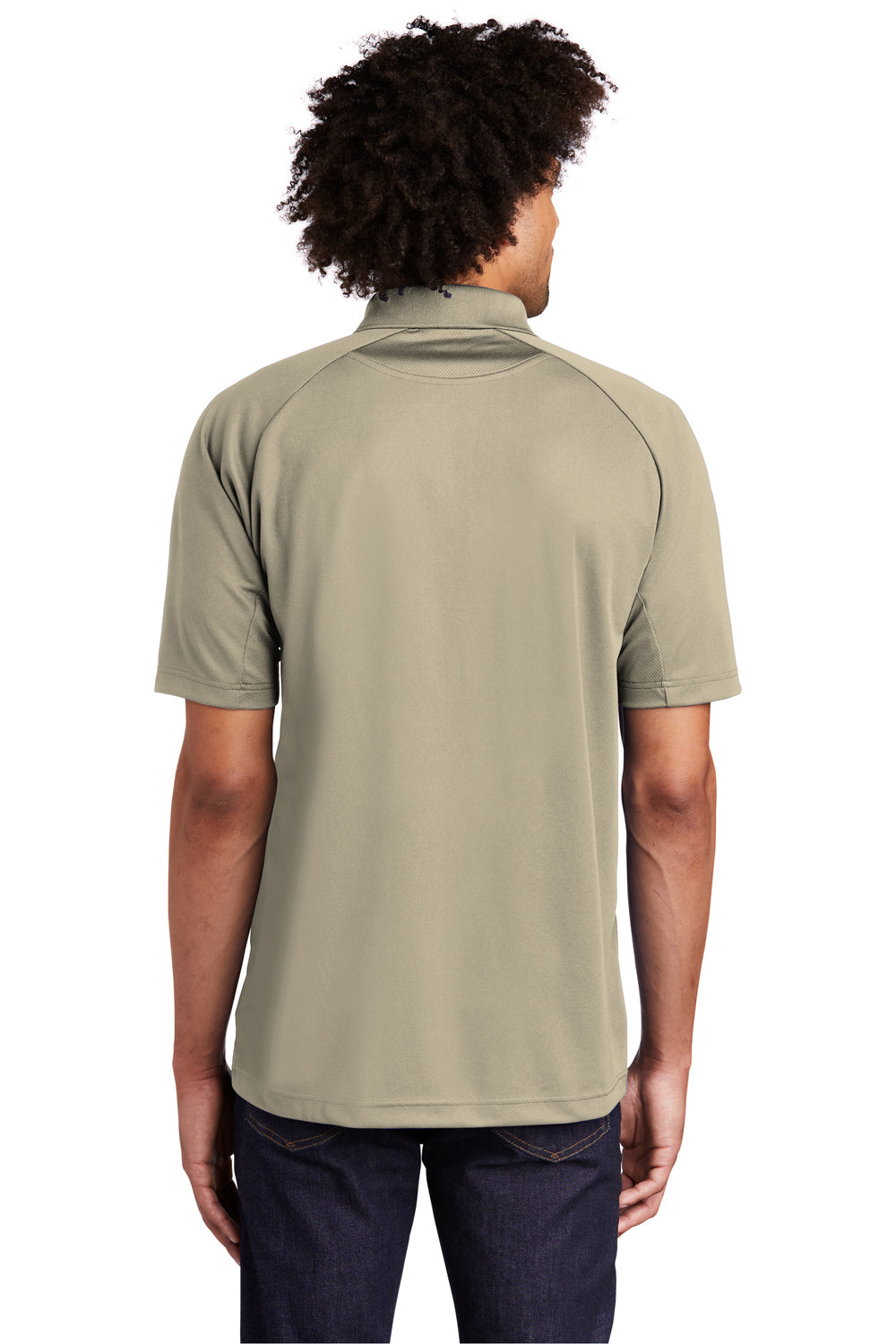 Sport-Tek T474 Mens Dri-Mesh Moisture Wicking Short Sleeve Polo Shirt Sandstone Model Back